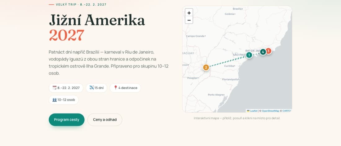 Postavil jsem microsite na naši cestu do Brazílie