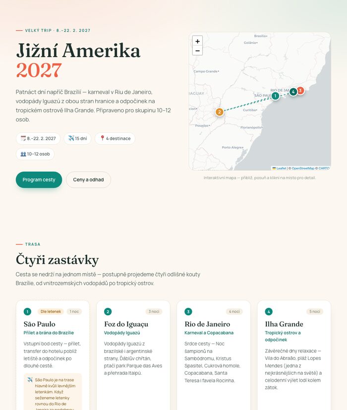 Náhled microsite Jižní Amerika 2027